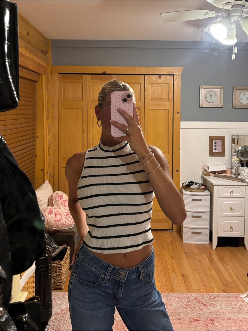 Old Navy White and Navy Striped Ribbed Halter Tank